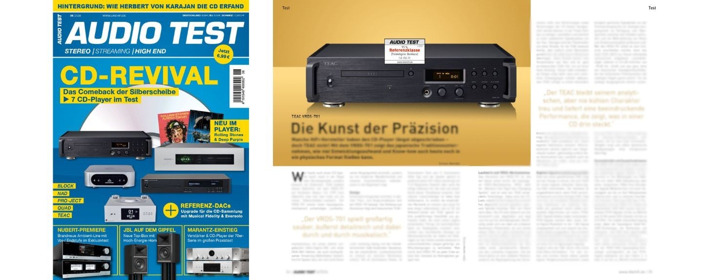 ドイツのオーディオ専門誌『AUDIO TEST』にて、VRDS-701が95%（Reference Class）の高評価が与えられました。