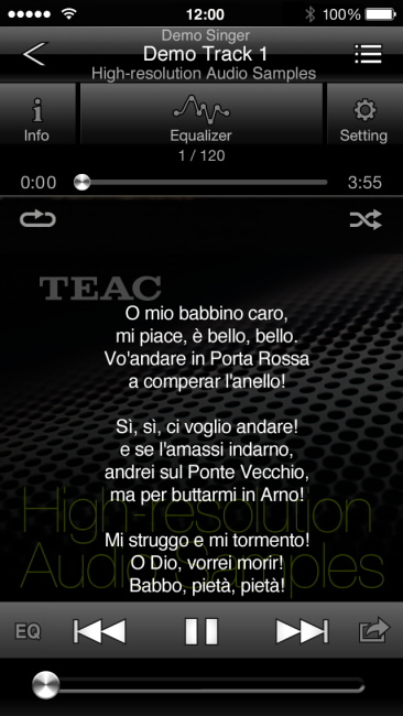 TEAC HR Audio Player for iOS/Android
